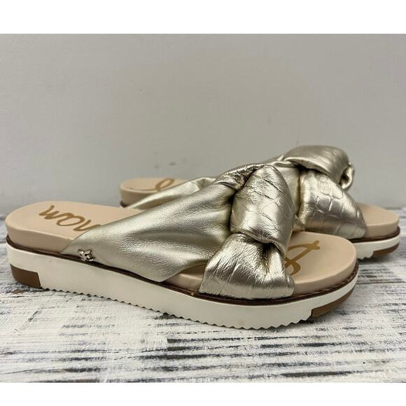 Sam Edelman Women’s Sz 5 Agatha Puffy Knot Slip On Sandals, Gold Slide - Picture 6 of 12